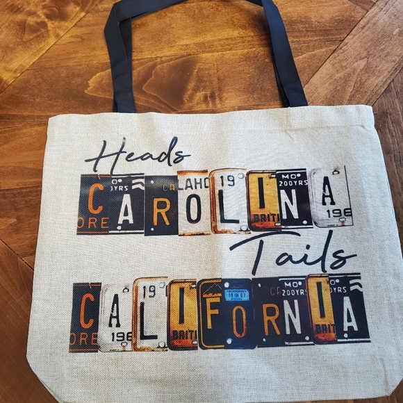 Heads CAROLINA Tails CALIFORNIA Burlap Tote Bag - Picture 7 of 7